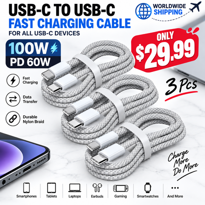 USB-C Fast Charging Cables 100W — 3 Pack